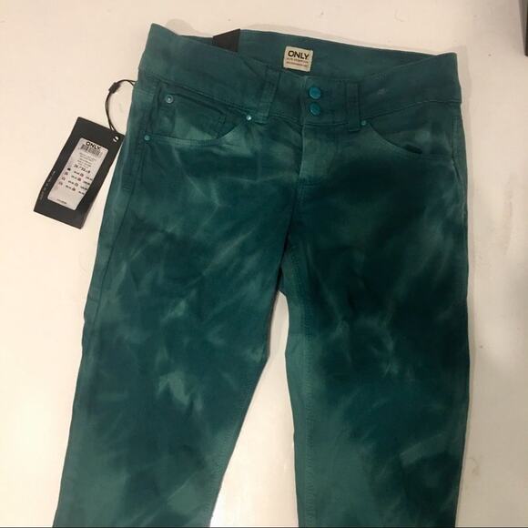 NWT ASOS TEAL TIE DYE STRETCH SKINNY JEANS - Picture 1 of 7